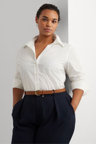Lauren Ralph Lauren Curve Stretch Cotton White Shirt
