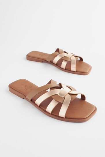 Buy Tan Brown Extra Wide Fit Forever Comfort® Leather Lattice Mules Sandals  from Next USA