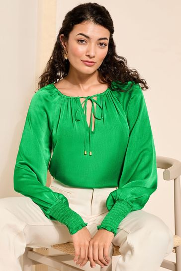 Friends Like These Green Tie Neck Long Sleeve Blouse