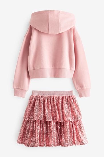 Cropped Hoodie With Tiered Sequin Skirt Set 3 16
