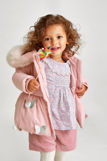 Monsoon Pink Baby Butterfly 3D Padded Coat