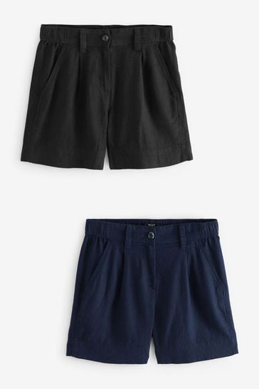 Black/Navy Blue Linen Blend Boy Shorts 2 Pack