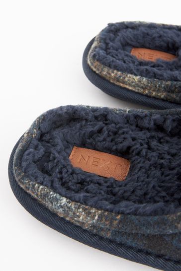 Buy Navy Blue Check Mule Slippers from Next Luxembourg