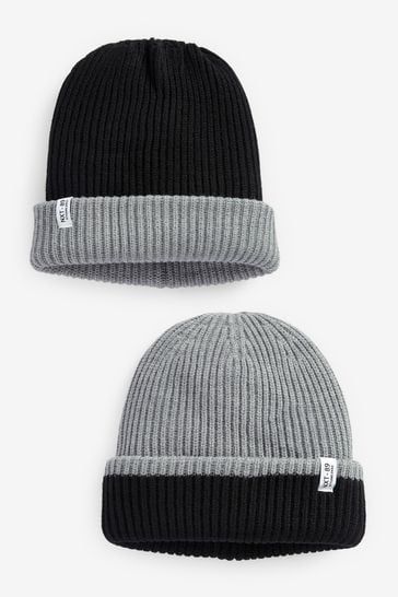 Black/Grey Reversible Knitted Beanie Hat (1-16yrs)