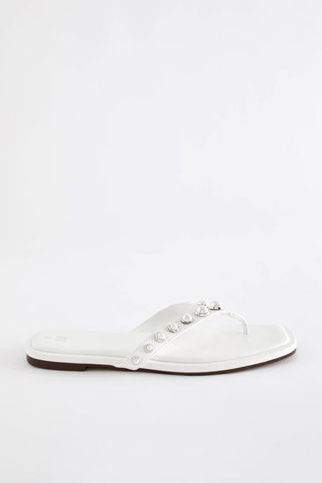 Buy White Regular Wide Fit Pearl Effect Toe Post Sandals from Next USA
