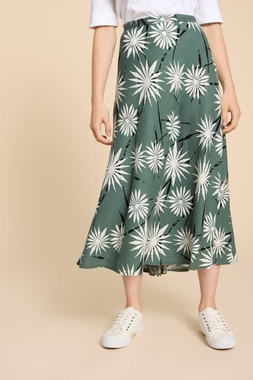 White Stuff Green Clemence Linen Blend Skirt