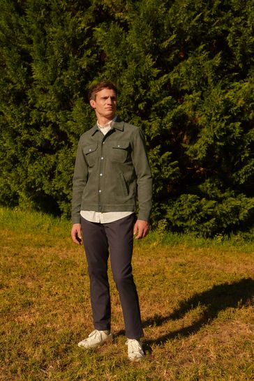 Buy Khaki Green Faux Suede Collared Trucker Jacket from Next Bahrain