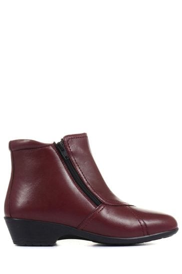 Pavers Red Ladies Wide Fit Leather Ankle Boots