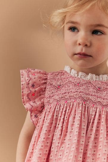 Buy Pink Embroidered Shirred Dress 3mths 8yrs from Next Canada