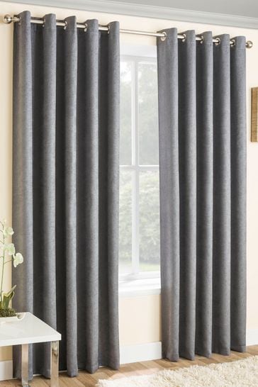 Enhanced Living Grey Vogue Ready Made Thermal Blockout Eyelet Curtains