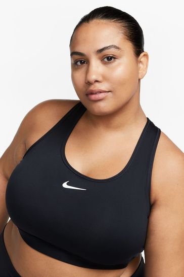 Nike Black Curve Swoosh Medium Support Sports Bra