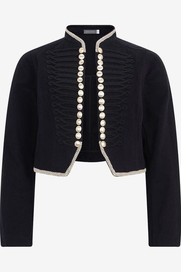 Black velvet military jacket top