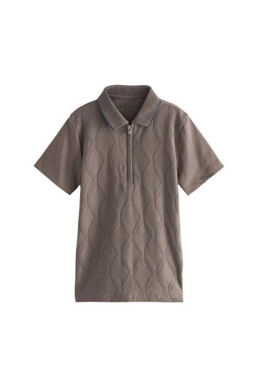 Mink Brown Textured Short Sleeve Polo Shirt (3-16yrs)