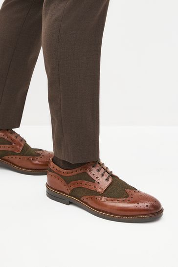 Leather and tweed brogues outlet