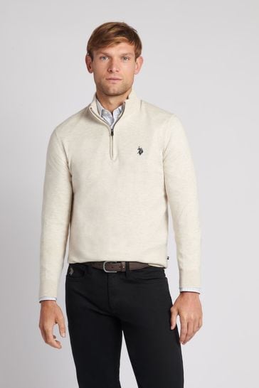 U.S. Polo Assn. Mens Grey Funnel Neck Quarter Zip Knit Sweatshirt
