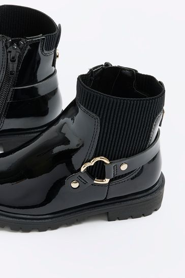 River Island Black River Island Girls Heart Strap Black Boots