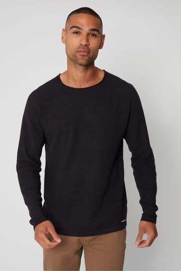 Threadbare Grey Cotton Crew Neck Textured Knit Jumper