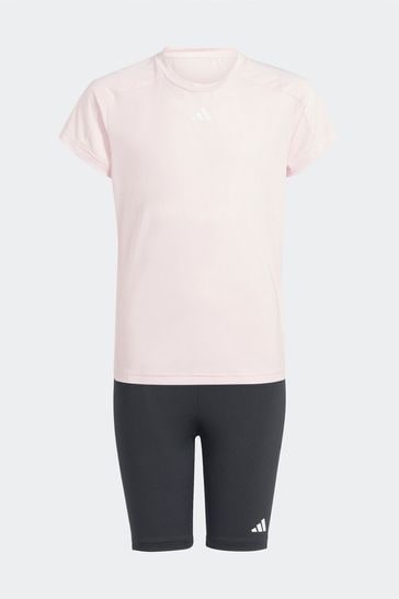 adidas Pink/Black Sportswear Train Essentials Kids T-Shirt And Shorts Set