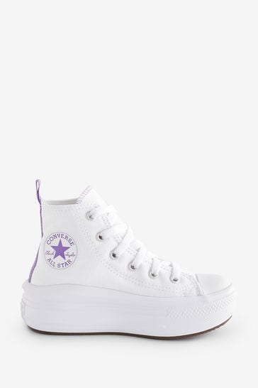 Buy Converse White Purple Junior Chuck Taylor Move Trainers from