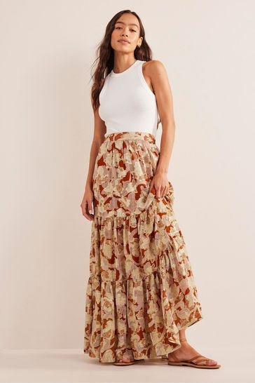 Buy Boden Orange Tiered Metallic Maxi Skirt from Next Luxembourg