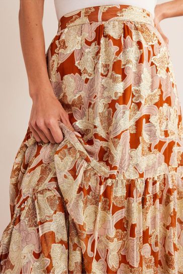 Metallic maxi outlet skirt uk