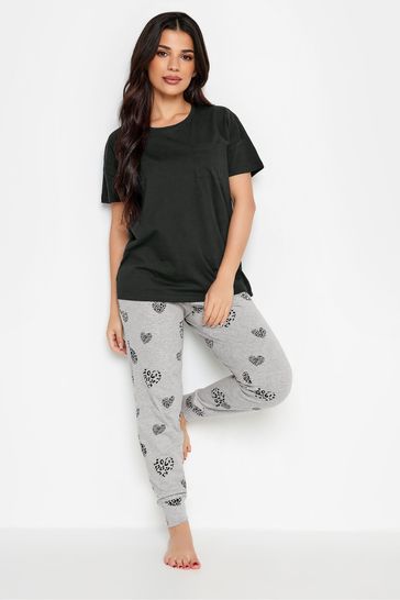 PixieGirl Petite Black Leopard Heart Print Pyjama Set