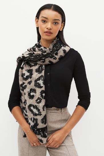 Animal Print Foil Plissé Lightweight Scarf