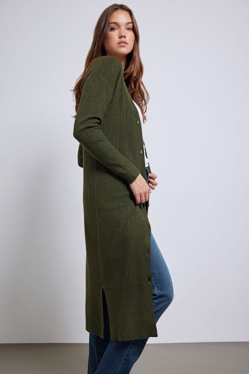 Olive green longline cardigan deals