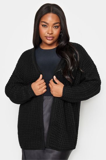 Yours Curve Black Waffle Knit Cardigan