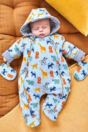 JoJo Maman B b Blue Safari Print Pramsuit