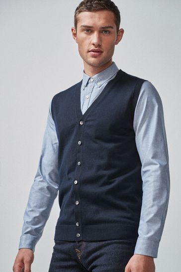 Blue sleeveless cardigan deals