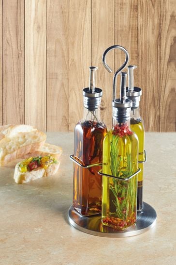 Clear 270ml Three Bottle Oil And Vinegar Set With Stand