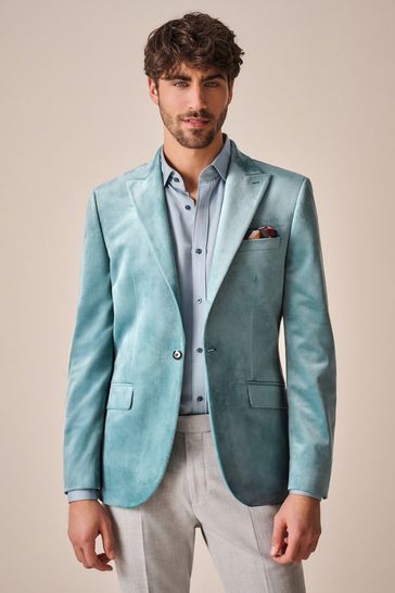 Light Blue Slim Velvet Blazer