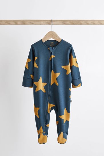 Blue Baby Zip Sleepsuits 3 Pack 0mths 2yrs