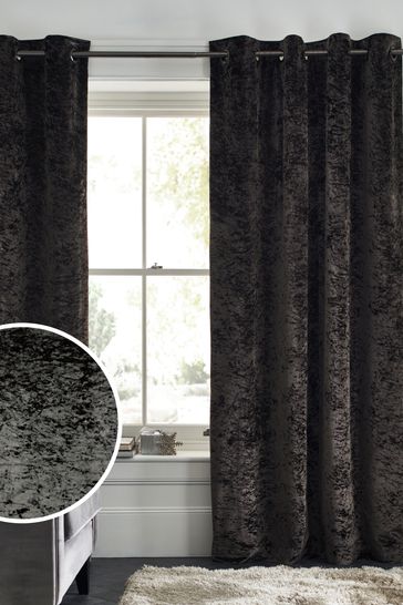 Buy Charcoal Grey Crushed Velvet Eyelet Lined Curtains from Next Luxembourg