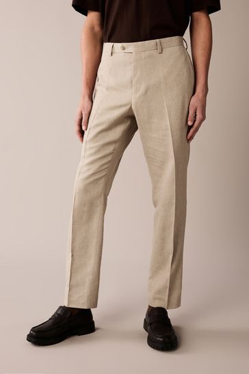 Stone Linen Tailored Fit Suit: Trousers