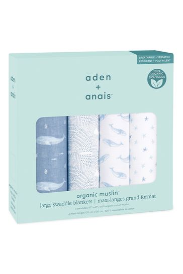 Buy aden anais Blue Organic Cotton Muslin Blankets 4 Pack from