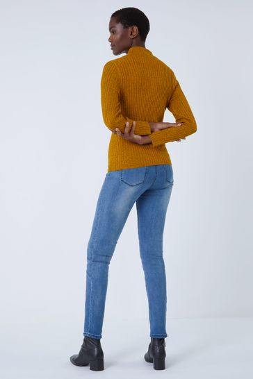 Yellow ribbed turtleneck sweater online