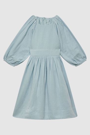 Buy Reiss Blue Hannah Senior Cotton Bow Back Dress from Next Hungary