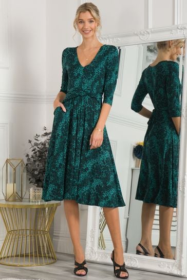 Jolie Moi Green Lilian Viscose Fit & Flare Dress