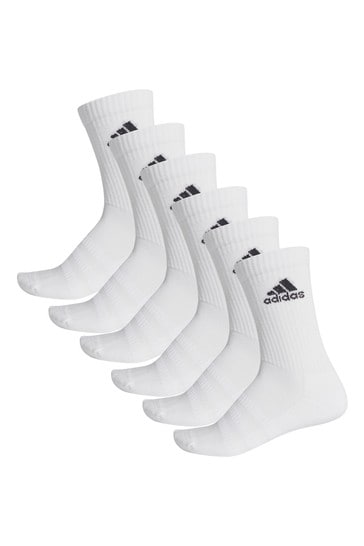 adidas White Cushioned Crew 6 Pack Kids Socks