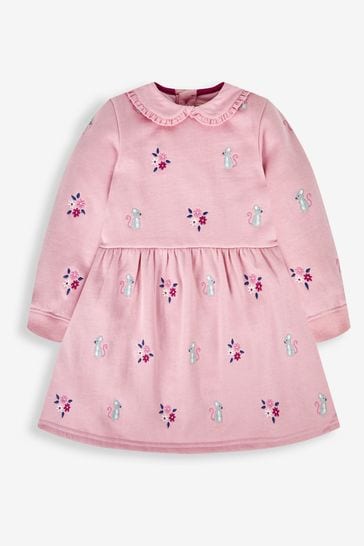 JoJo Maman Bébé Pink Mouse Embroidered Sweat Dress With Collar