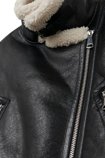 Another Sunday Bonded Aviator Jacket With Faux Fur Lining In Black