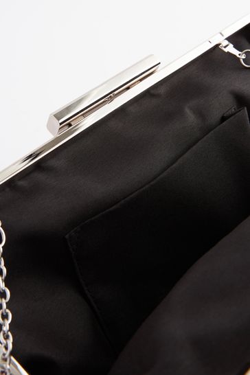 Black suede bag with silver chain cheap