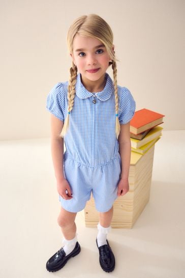 Buy Blue Cotton Rich Gingham School Playsuit 3 14yrs from Next