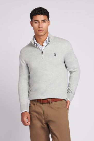 Buy U.S. Polo Assn. Mens Grey Funnel Neck Quarter Zip Knit Jumper from Next Netherlands