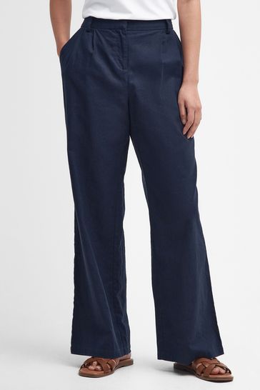 Barbour® Navy Relaxed Fit Somerland Linen Blend Trousers