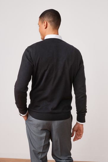 NEXT Black V Neck Regular Soft Touch Knit Jumper small Mens