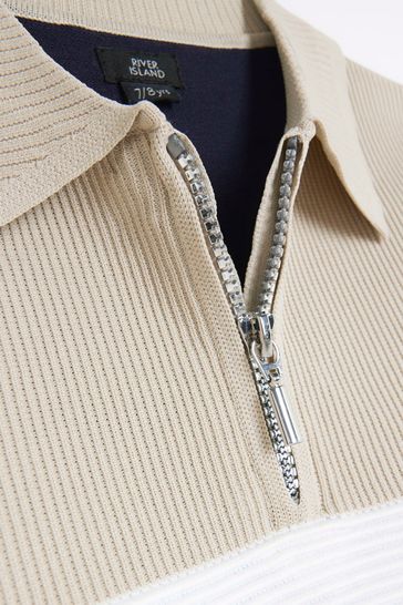 River Island Boys 100 Cotton Blocked Stitch Polo Jumper