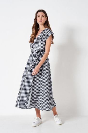 Blue gingham wrap on sale dress